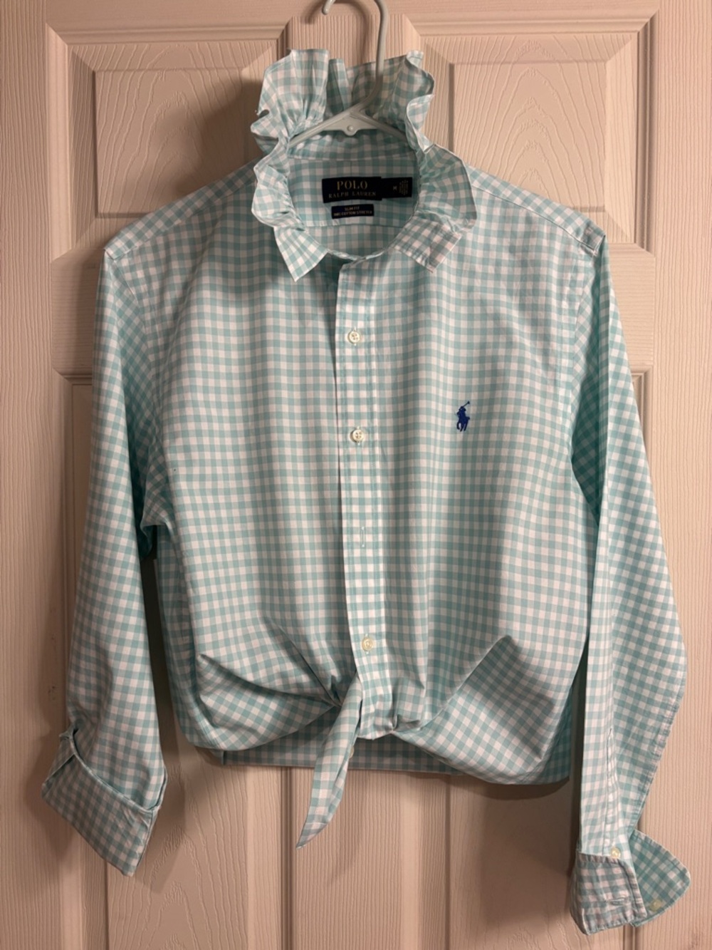 Upcycled/Reloved Polo by Ralph Lauren Mint/White Gingham Button-Down Shirt
